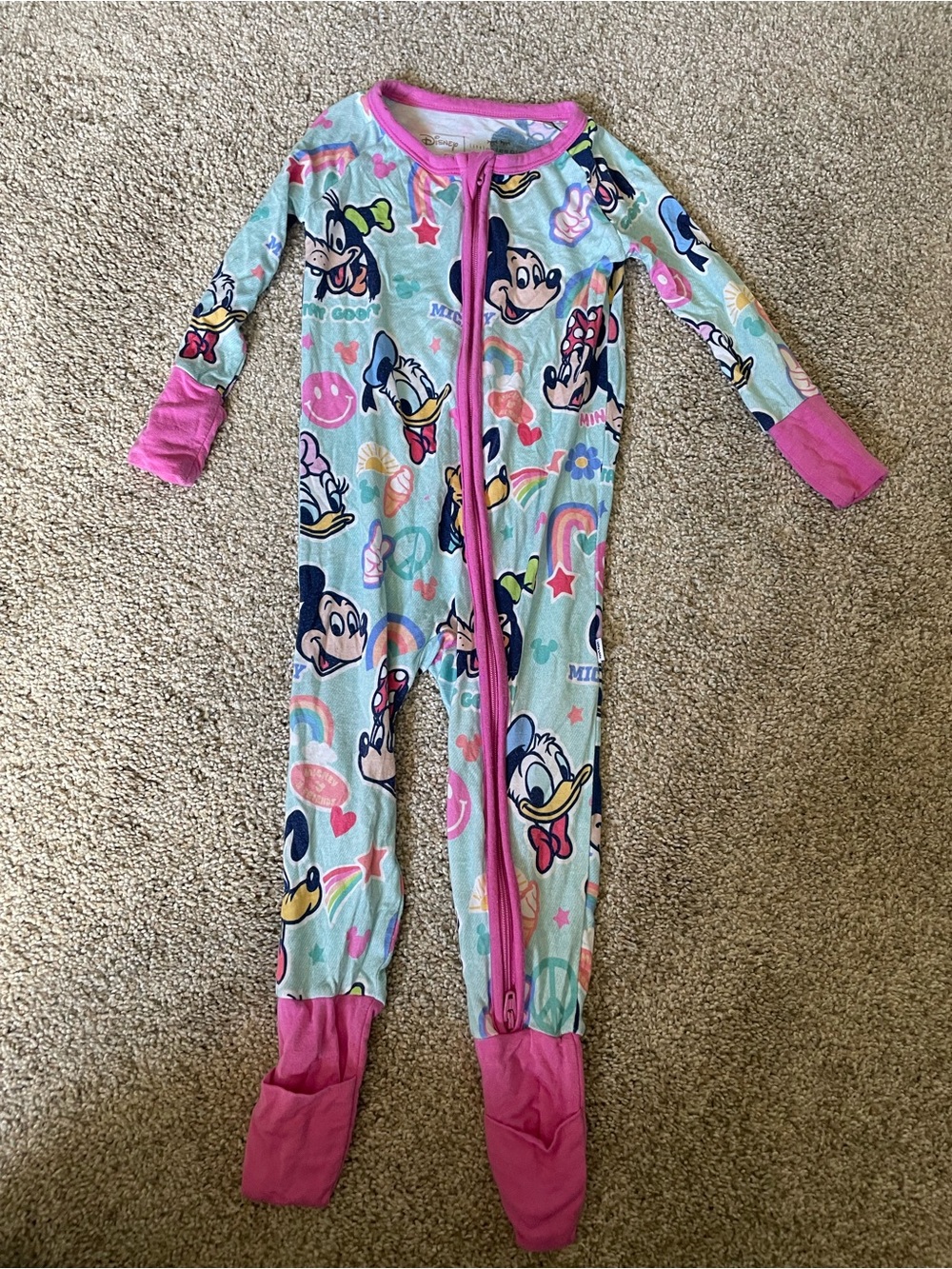 Little Sleepies Mint Disney Character Footed One-Piece with Pink Trim